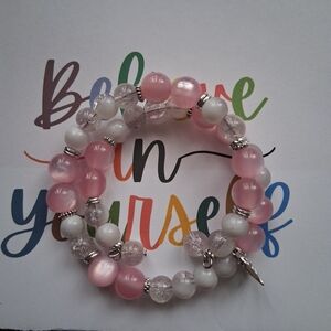 Pink & White Beaded Wrap Bracelet